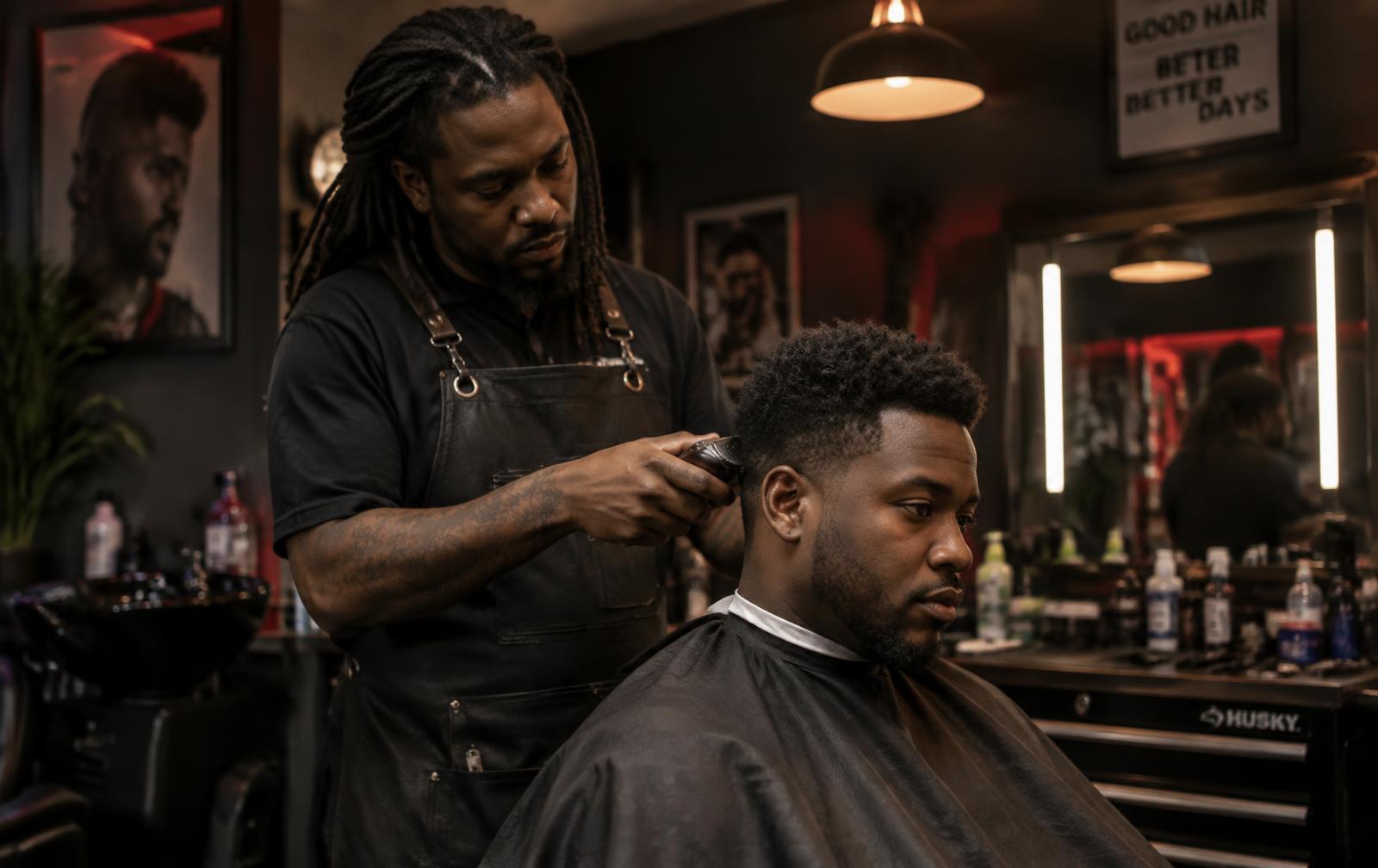 Barber cutting hair at Allstar Cuts